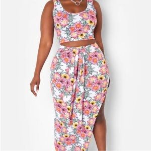 Flower Print Cropped Maxi Skirt Set